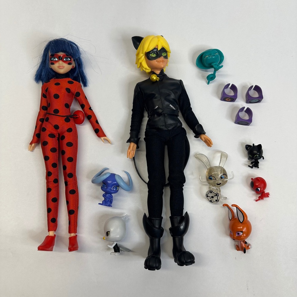 Miraculous Ladybug and Cat Noir Fashion Doll Set with Kwamis and Rings 11in
